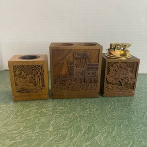 Vintage Lasercraft set of 3 American Walnut Desk Accessories
